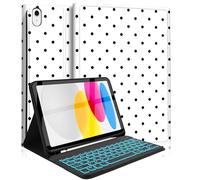 Mewealth Keyboard Case for iPad 11th 10th Generation with Pencil Holder, Backlights LED Wireless Keyboard Cover for 11th A16 11-inch 2025, 10th Gen 10.9 Inch 2022, Polka Dot White-Black