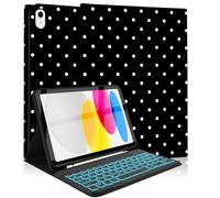 Mewealth Keyboard Case for iPad 11th 10th Generation with Pencil Holder, Backlights LED Wireless Keyboard Cover for 11th A16 11-inch 2025, 10th Gen 10.9 Inch 2022, Polka Dot Black-White