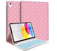 Mewealth Keyboard Case for iPad 11th 10th Generation with Pencil Holder, Backlights LED Wireless Keyboard Cover for 11th A16 11-inch 2025, 10th Gen 10.9 Inch 2022, Polka Dot Pink-White