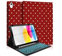 Mewealth Keyboard Case for iPad 11th 10th Generation with Pencil Holder, Backlights LED Wireless Keyboard Cover for 11th A16 11-inch 2025, 10th Gen 10.9 Inch 2022, Polka Dot Red-White