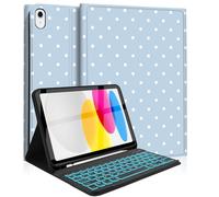 Mewealth Keyboard Case for iPad 11th 10th Generation with Pencil Holder, Backlights LED Wireless Keyboard Cover for 11th A16 11-inch 2025, 10th Gen 10.9 Inch 2022, Polka Dot BluePurple-White