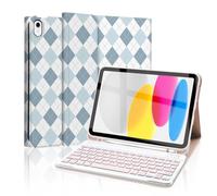 Mewealth Keyboard Case for iPad 11th 10th Generation with Pencil Holder, Wireless Keyboard Cover for 11th A16 11-inch 2025, 10th Gen 10.9 Inch 2022, Diamond Checkered Plaid DeepSkyBlue-White