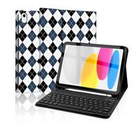Mewealth Keyboard Case for iPad 11th 10th Generation with Pencil Holder, Wireless Keyboard Cover for 11th A16 11-inch 2025, 10th Gen 10.9 Inch 2022, Diamond Checkered Plaid Black-Blue-White
