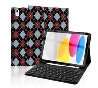 Mewealth Keyboard Case for iPad 11th 10th Generation with Pencil Holder, Wireless Keyboard Cover for 11th A16 11-inch 2025, 10th Gen 10.9 Inch 2022, Diamond Checkered Plaid Black-SkyBlue-Wine