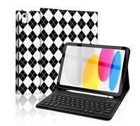 Mewealth Keyboard Case for iPad 11th 10th Generation with Pencil Holder, Wireless Keyboard Cover for 11th A16 11-inch 2025, 10th Gen 10.9 Inch 2022, Diamond Checkered Plaid Black-White