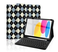 Mewealth Keyboard Case for iPad 11th 10th Generation with Pencil Holder, Wireless Keyboard Cover for 11th A16 11-inch 2025, 10th Gen 10.9 Inch 2022, Diamond Checkered Plaid Black-SkyBlue-Beige