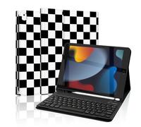 Mewealth Keyboard Case for iPad 9th / 8th / 7th Generation 10.2 Inch with Pencil Holder, Detachable Keyboard Cover for iPad Pro 10.5" / iPad Air 3rd, Checkered Plaid White-Black
