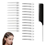 Mewflew 26 Pieces Professional Hair Styling Set - Silver Compartment Clips & Pointed Comb for Volume, Side Bangs, Haircut, Styling & Makeup - Hairdressing Supplies for Professionals