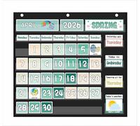 Mewise Classroom Calendar Pocket Chart and Weather Station Set - Groovy Retro Classroom Decor, 126+ Cards Bulletin Board Display for Morning Meeting, Homeschool Supplies, PreK-2nd Grade (Black)