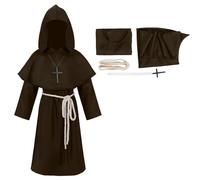mewjoy Children's Medieval Clothing Renaissance Monk Robe Hood Brother Cape Boys Priest Costume Halloween Carnival Party Cosplay Outfit Set Brown S