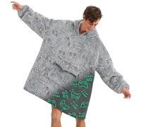 Mewkou Glow in The Dark Game Controller Wearable Blanket Hoodie for Men Women,Oversized Sherpa Sweatshirt Wearable Blanket Hoodie with Giant Pocket,Super Warm Soft Flannel Hooded Blanket,Gamer