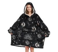 Mewkou Wearable Blanket Hoodie for Adult,Oversized Sherpa Fleece Blanket Hoodie for Women Men,Sun and Moon