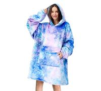 Mewkou Wearable Blanket Hoodie for Adult Women Men,Oversized Sherpa Sweatshirt Wearable Blanket with Giant Pocket,Super Warm Soft Flannel Hooded Blanket,Galaxy