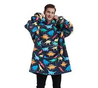 Mewkou Wearable Blanket Hoodie for Adults Women Men Oversized Sherpa Sweatshirt Wearable Blanket with Giant Pocket Super Warm Soft Flannel Hooded Blanket Dinosaur, adult dinosaur, Adult