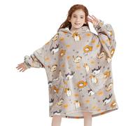 Mewkou Wearable Hooded Blanket for Men and Women, Oversized Sherpa Sweatshirt, Wearable Blanket, Super Warm Flannel Hooded Blanket, cat, Kids 6-13YR