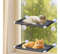 Mewlowe Cat Window Perches, Easy to Assemble Cat Hammock, Window with 6 Strong Suction Cups, Black Mesh and Canvas Pads, Window Cat Bed for Large Cats and Kittens