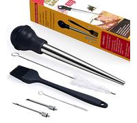 MEWMET Stainless Steel Turkey Baster & Meat Injector Set with Basting Brush & Cleaning Brushes