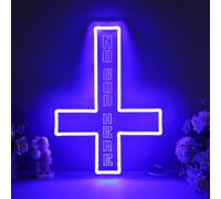MewNeon No God Here Inverted Cross Wall Decor,Satanic Home Decor,Occult Art Decor,Inverted Cross Gift,Gothic Bedroom Decor,3D Engraved Neon Sign,USB Powered with Switch-9.5x13'' Blue