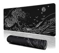MEWOOCUE Black Gaming Laptop Mouse Pad,Sea Wave Big Mice Pads PC Keyboard Waterproof and Non-Slip 31.5 x 11.8inches 3mm Thick XL,XXL Rubber Table Mat, Kanagawa Surfing and Japanese Mouse Pads