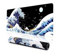 MEWOOCUE Gaming Laptop Mouse Pad, Sea Wave Big Desk Pads PC Keyboard Waterproof and Non-Slip 31.02 x 11.8inches 3mm Thick XL,XXL Rubber Table Mat, Kanagawa Surfing and Black