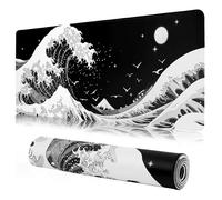 MEWOOCUE® Gaming Mouse Pad for Desk,Large Sea Wave Mousepad Laptop,Black White Japanese Anime Mouse Mat,Long XXL Waterproof Keyboard Pads,Big Non-Slip Mouse Pads for Game Office Home（35.4 x 15.7 in）