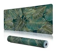 MEWOOCUE Green Leaf Mouse Pad Set XXL Anime Desk Mat Gaming Mousepad - 31.5 x 11.8 in Large Mousepads for Desk,Non-Slip Rubber Base Mouse Mat- Palm Texture