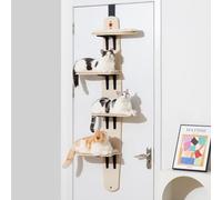 MEWOOFUN Cat Tree Door Mounted Cat Climber, Cat Shelves Cat Ladder with Removable Soft Mat, 4-Levels Over Door Cat Climber for indoor Cats (Wooden-67.2" H X 23.4" L X 8.4”W)