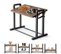 MEWOOFUN Raised Dog Bowl for Large Medium Size Dogs 4 Height Adjustable - Sturdy Wooden Raised Dog Bowls with 2x1200ml Stainless Steel Bowls (XL)