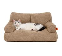 MEWOOFUN Stylish Cat Bed for Indoor Cars Large - Fluffy and Soft Cat Sofa Small Dog Sofa Bed for Dogs and Cats - 66x48cm Cute Pet Bed Couch with Non-slip Bottom, Khaki