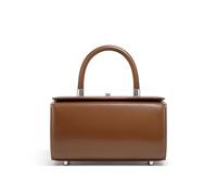 Mewpurrs Genuine Leather Top Handle Bag for Women, Small Vintage Crossbody Purse, Structured Box Satchel Handbag with Adjustable Strap for Work & Daily Use - Coffee