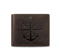 Mewpurrs Mens Leather Bifold Wallet, RFID Blocking, Coffee | Crazy Horse Leather, Compass Pattern, RFID Blocking, 10 Card Slots, ID Window, 2 Bill Compartments, Coin Pocket, Zip Pocket