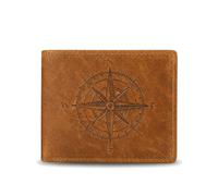 Mewpurrs Mens Leather Bifold Wallet, RFID Blocking, Coin Pocket, Brown | Crazy Horse Leather, Compass Pattern, RFID Blocking, 10 Card Slots, ID Window, 2 Bill Compartments, Coin Pocket, Zip Pocket