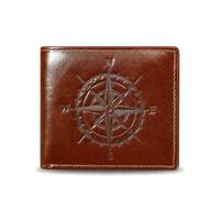 Mewpurrs Mens Leather Bifold Wallet, RFID Blocking, Coin Pocket, Red Brown | Crazy Horse Leather, Compass Pattern, RFID Blocking, 10 Card Slots, ID Window, 2 Bill Compartments, Coin Pocket, Zip Pocket