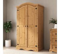 Mews Corona 2 Door Wardrobe Arched Top Solid Pine Wood With Hanging Rail Shelf Mexican Waxed Bedroom