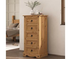 Mews Corona 5 Drawer Narrow Chest Of Drawers Tallboy Mexican Solid Pine
