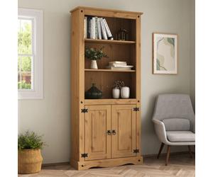 Mews Corona Bookcase 2 Door Display Cabinet Solid Mexican Pine Large