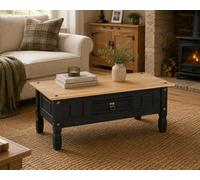Mews Corona Coffee Table Black 1 Drawer Solid Mexican Pine