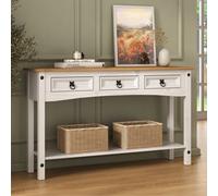 Mews Corona Console Table White 3 Drawer Solid Pine Wood