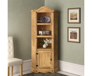 Mews Corona Corner Bookcase Pine Display Cupboard 3 Book Shelves Mexican