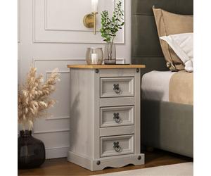 Mews Corona Grey 3 Drawer Bedside Table Bedroom Cabinet Nightstand Side Lamp