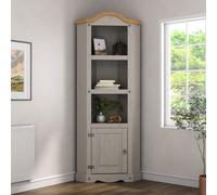 Mews Corona Grey Corner Display Unit Bookcase Pine Cupboard 3 Book Shelves