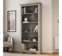 Mews Corona Grey Tall Bookcase Mexican Solid Pine 5 Shelf
