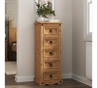 Mews Corona Narrow 5 Drawer Chest Of Drawers Tallboy Mexican Solid Pine