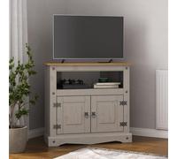 Mews Corona Tv Stand Corner Grey Pine 2 Door Television Cabinet Solid Wood