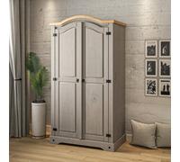 Mews Corona Wardrobe Grey Wax 2 Door Arch Top Solid Mexican Pine