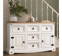 Mews Corona White 2 Door 5 Drawer Sideboard Solid Pine Wood