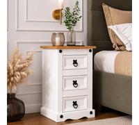 Mews Corona White 3 Drawer Bedside Cabinet Table Lamp Side Solid Wood Mexican Pine