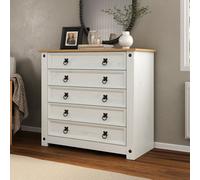 Mews Corona White 5 Drawer Chest Of Drawers Mexican Solid Pine Wood