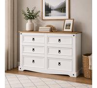 Mews Corona White 6 Drawer Chest Of Drawers Sideboard Low 3+3 Solid Pine