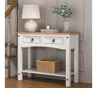 Mews Corona White Console Table 2 Drawer Solid Wood Occasional Table